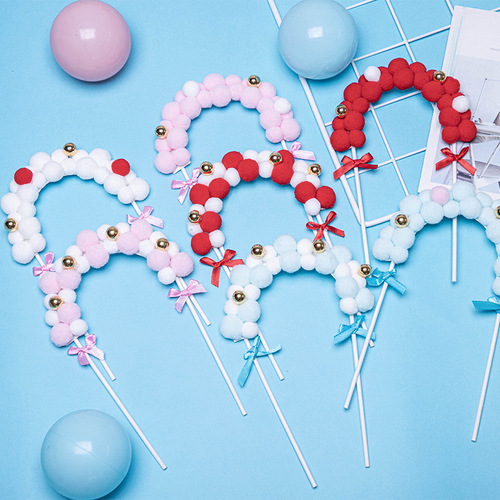 Manufacturer wholesale baking decoration supplies, hair ball arch dessert decoration inserts, birthday party cake decorations