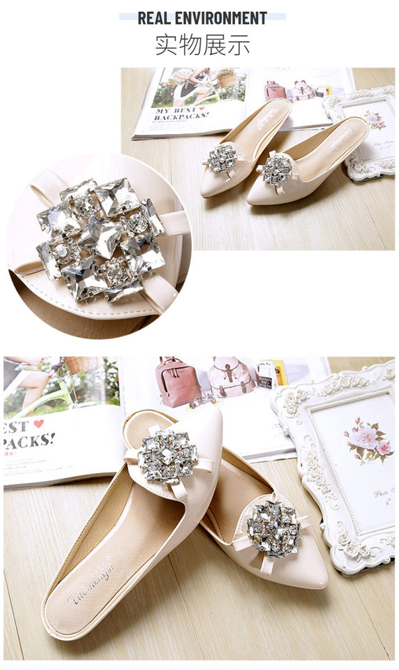 Dép sandal nữ bít mũi nhọn đính đá, đế bằng — A1-8 Màu mơ, Màu hồng A1-8, Màu tím A1-8, Màu đen A1-8 chi tiết 9