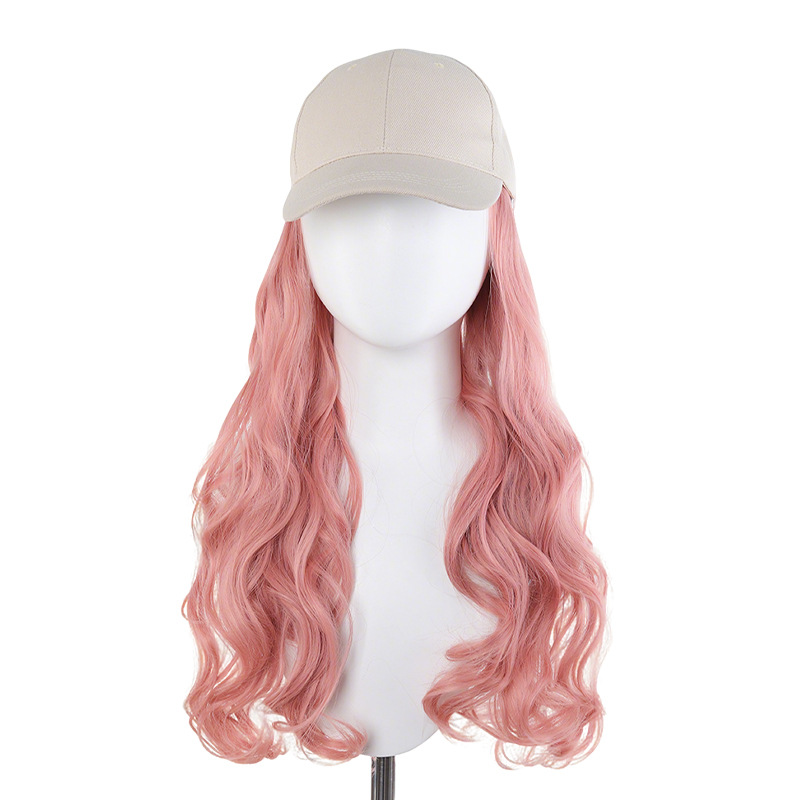 Baseball Cap With Integrated Long Wavy Wig For Women Beige_voghion.com