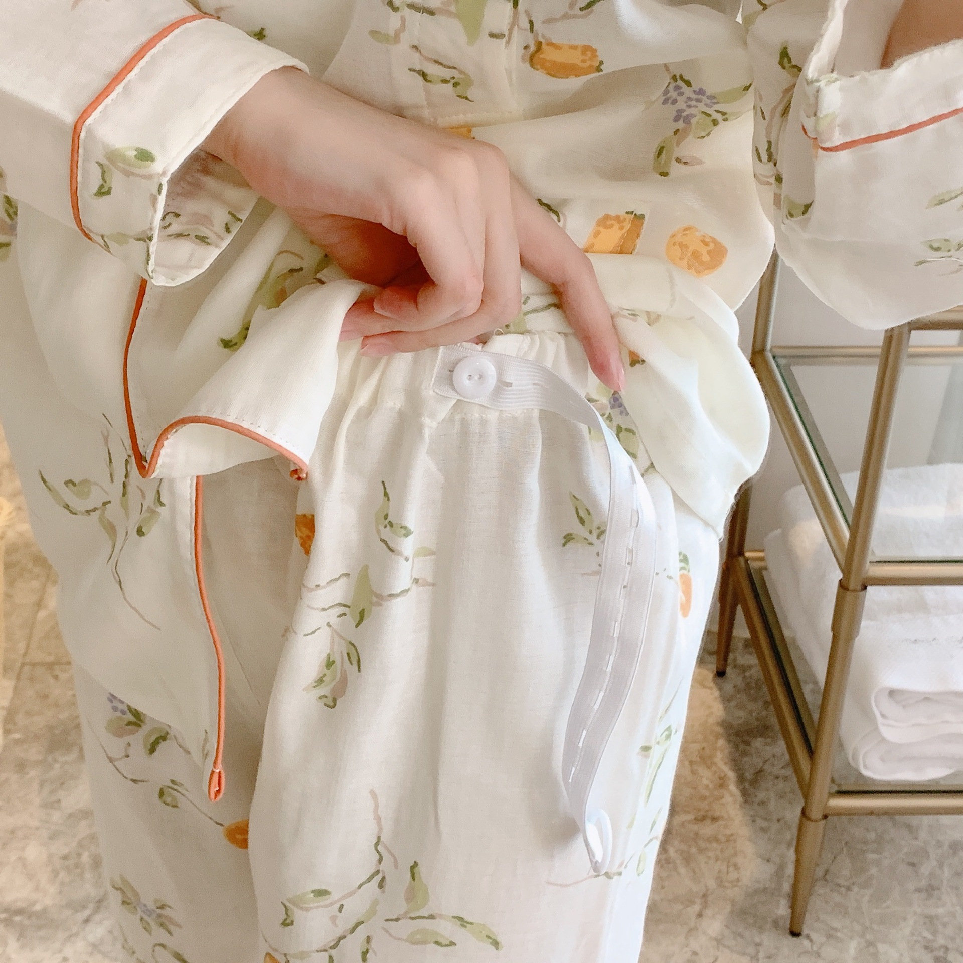코튼 거즈 산후복 땀흡수, 통기성, 부드럽고 편안한 봄, 여름, 가을, 겨울 산전 및 산후 산후 잠옷
