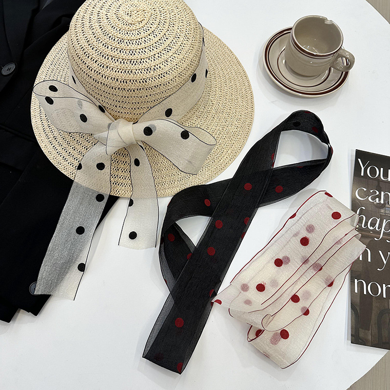 Primavera y verano nueva decoración de lunares serpentina femenina todo-fósforo hada bufanda de seda larga cinturón de pelo literario bufanda de encaje trenzado