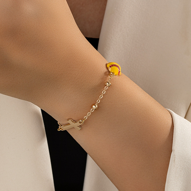 Amazon's Cross-Border Best-Selling Sports-Style Card Bracelet Alloy Cross Basketball Volleyball Pendant Card Bracelet
