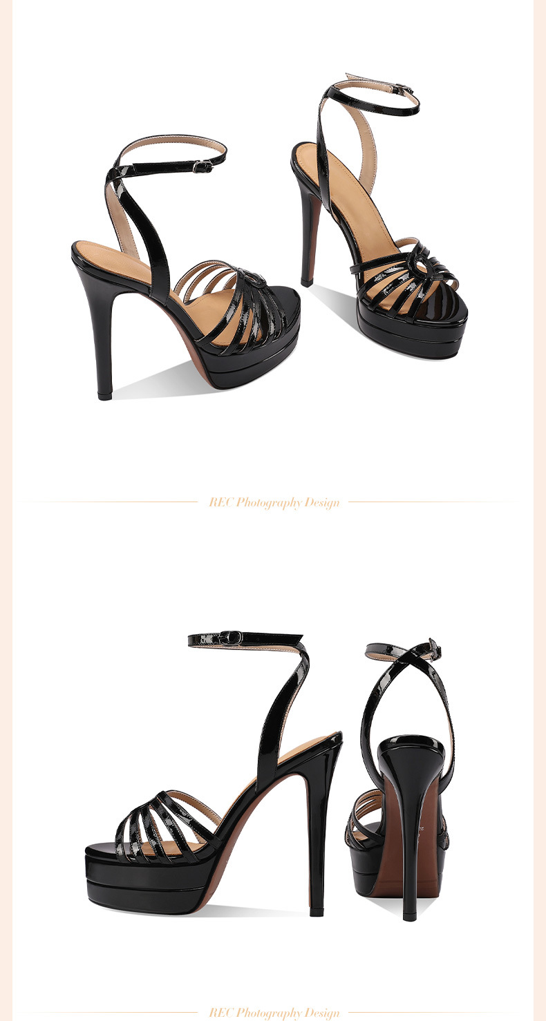 Sandal nữ cao gót mũi nhọn quai khóa một dây, đế platform chống nước, phong cách retro gợi cảm — đen chi tiết 3