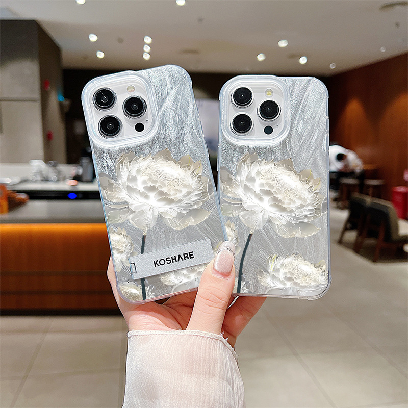 水晶白昙适用苹果iPhone17手机壳新款荣耀80羽纱壳清新散热保护套