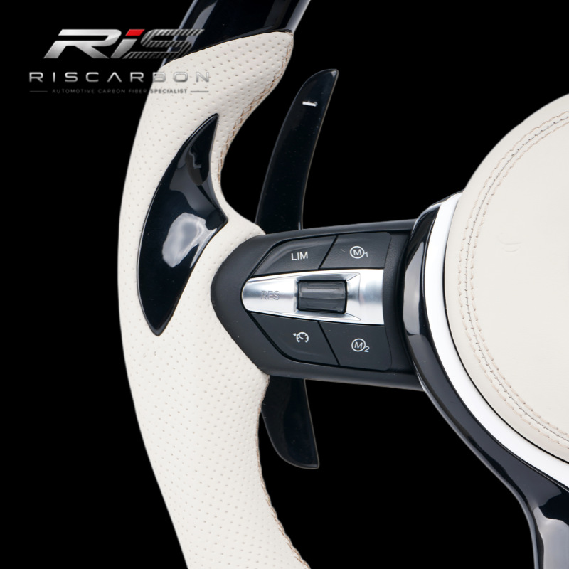 Off-white perforated leather steering wheel compatible with BMW Piano Black F01 F15 F20 F22 F25 F31 F30