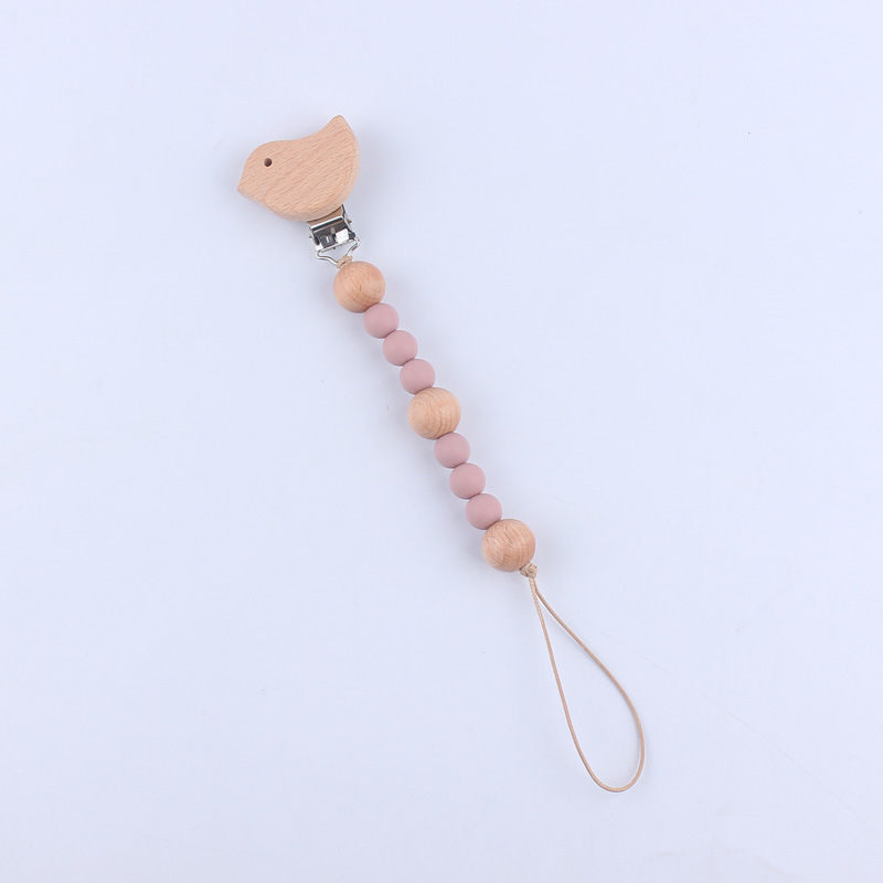 Nuevo bebé suministros dibujos animados animal haya clip calmante bebé cuentas de silicona mordedura molar pezón cadena