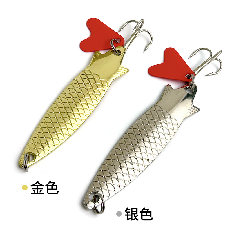 Fish-Shaped Bionic Fish Scale Pattern Metal Fake Bait Crown Horse Mouth Sequin Three-Hook Set Luya Bait for Bass