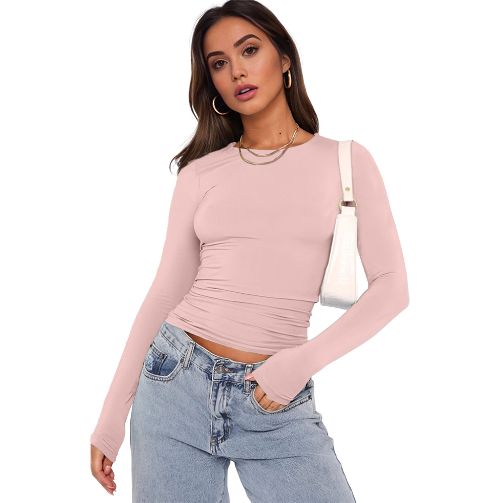 Nuevos populares europeos y estadounidenses camisetas de manga larga, camisetas de base de primavera y otoño, camisetas de yoga delgadas y cómodas