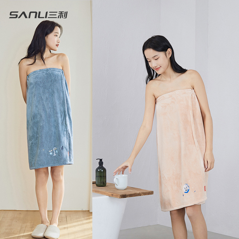 Sanli Towel Coral Fleece Bath Skirt Adult Embroidered Bathrobe Couples Bathrobe Tube Top Wearable Bath Towel Absorbent Dry Hair Cap Sanli Towel Coral Fleece Bath Skirt Adult Embroidered Bathrobe Couples Bathrobe Tube Top Wearable Bath Towel Absorbent Dry Hair Cap