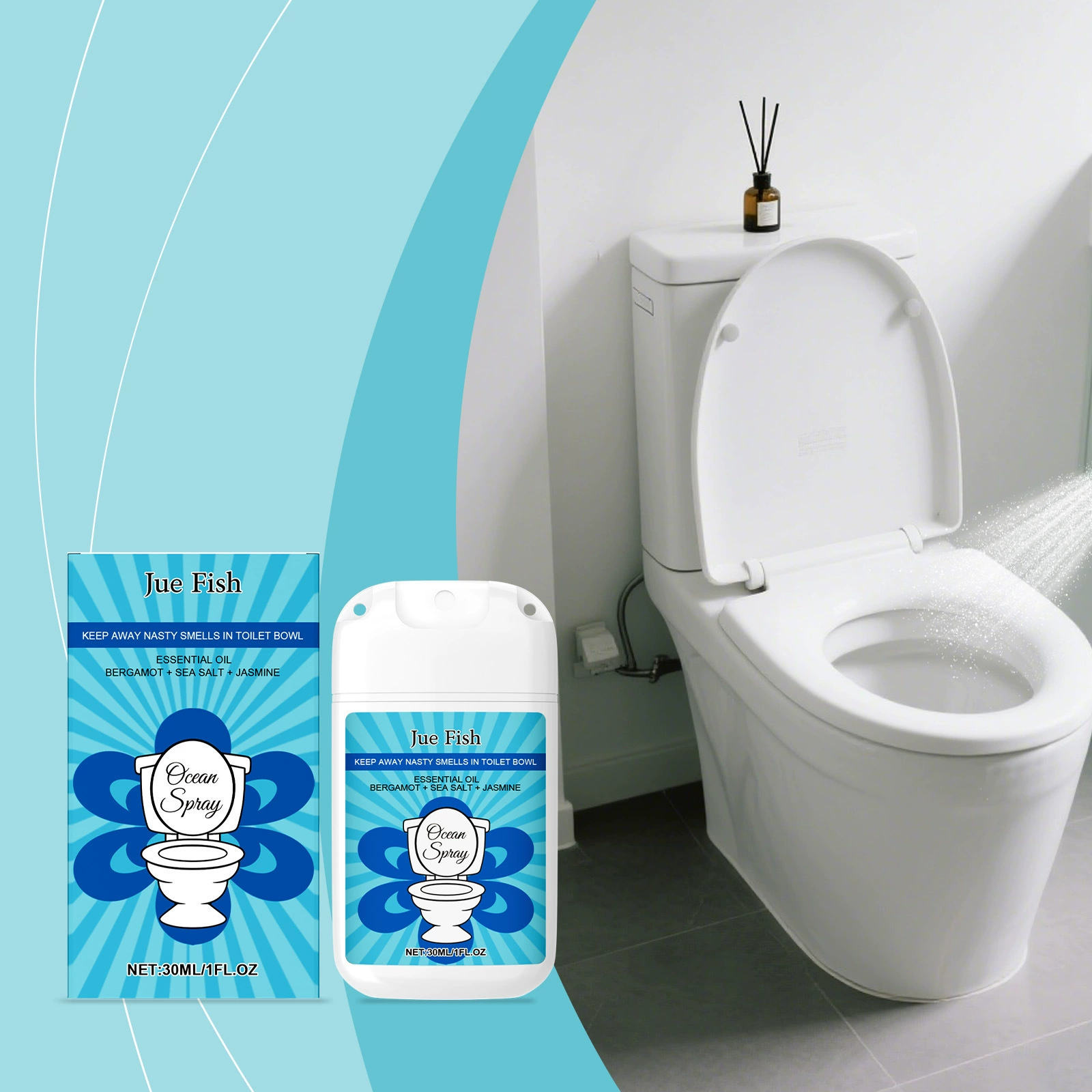 Спрей для унитаза JUE FISH, портативный, с длительным ароматом, сохраняет воздух свежим.