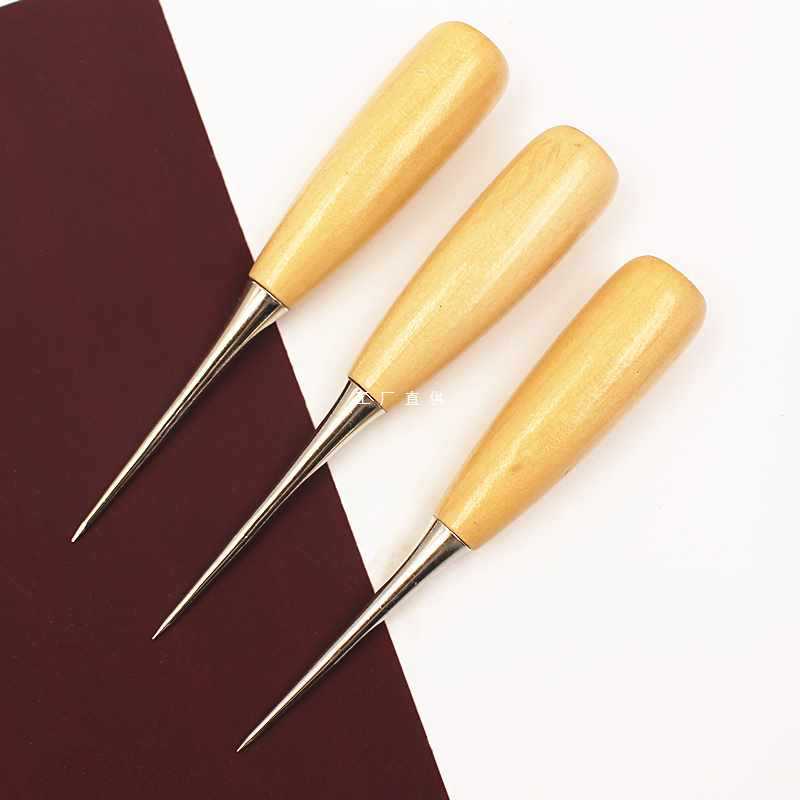 5IJO扩孔实心锥子针不锈钢大号木柄粗老式打孔手工修鞋diy皮革工