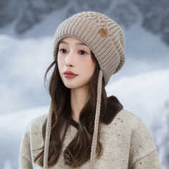 韩版秋冬季帽子女款纯色加厚针织毛线帽时尚百搭包头帽护耳保暖帽