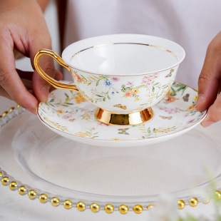 European Style Pastoral Style Coffee Cup suit European Style Cup and Saucer English Style Afternoon Tea Cup Household Coffee Cup Ceramic Blue and Flower