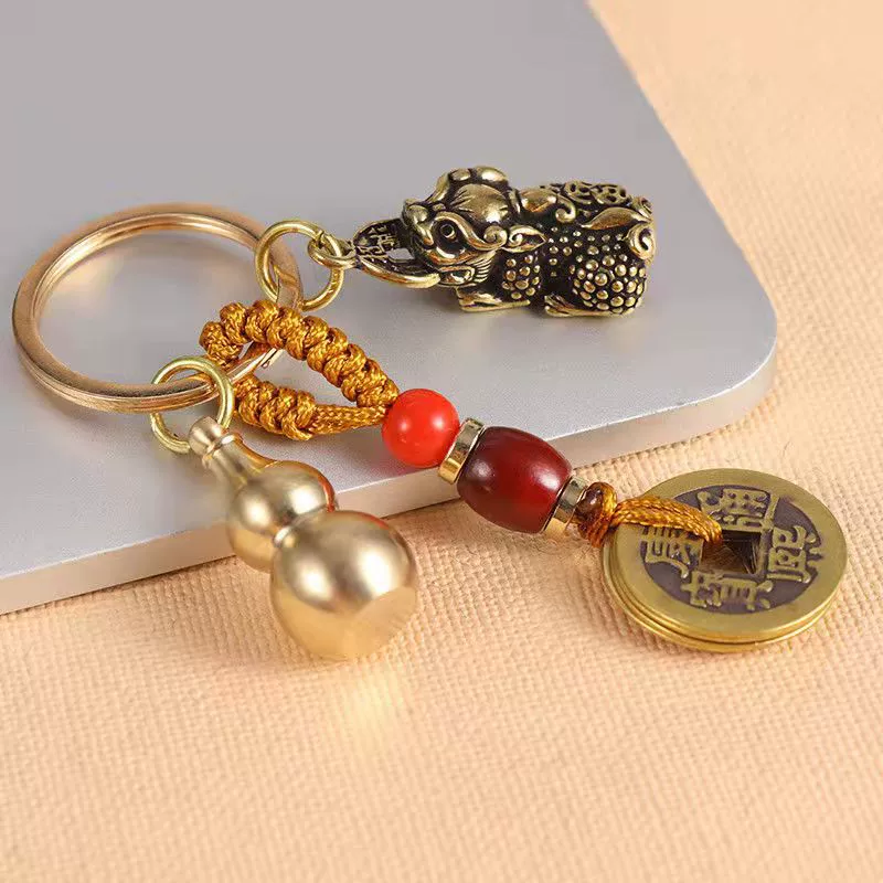 Полая верхняя крышка открытая медная Зодиак Тыква укус деньги Двойной счастливый Храбрый пять император деньги можно загрузить тканый брелок из киновари