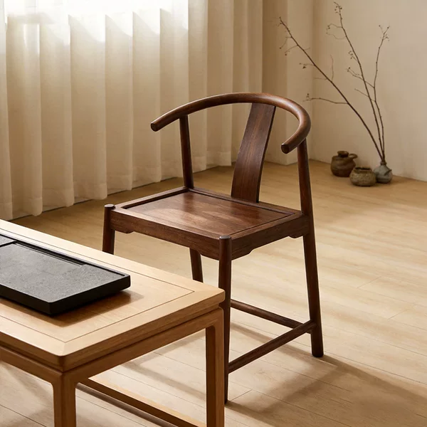 High-End Homestay Furniture, Light Luxury Villa Solid Wood Chair, Song-Style Aesthetic Crescent Chair, Tea Room Guest Chair, North American Black Walnut Wood