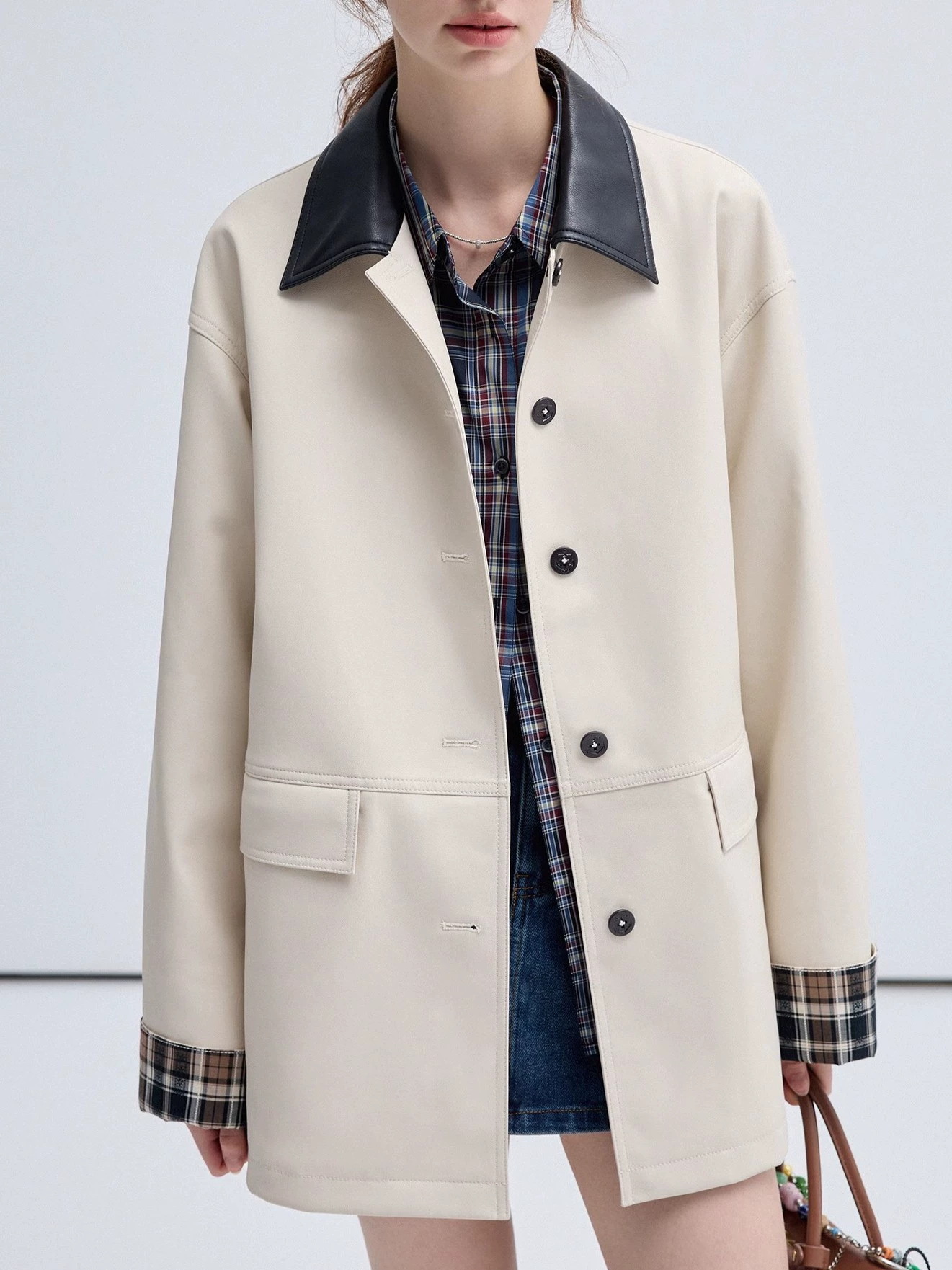 Autumn trench coat, polyurethane jacket for leisure