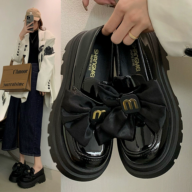 35-41 размер женской обуви большого размера Японский бант кекс с толстым подошвением с юбкой кожаные туфли