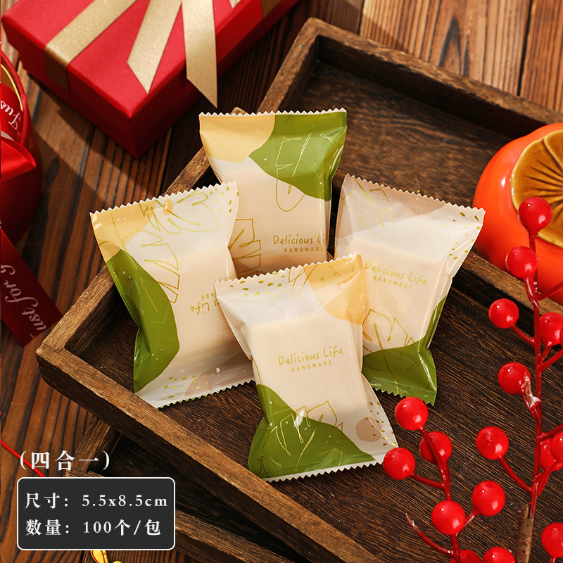 2025 año nuevo copo de nieve bolsa de embalaje crujiente turrón bolsa de dulces galletas para hornear máquina de envasado pequeña individual bolsa de sellado al por mayor