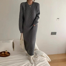 日系宽松大版毛衣女套头秋装慵懒风长裙过膝粗毛线外穿长款连衣裙