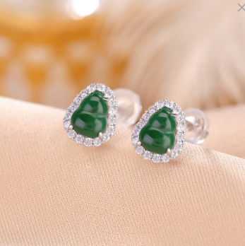 Khuyên tai nữ bạc S925 đính đá ngọc lục bảo phong cách hoang dã — Kiểu màu vàng