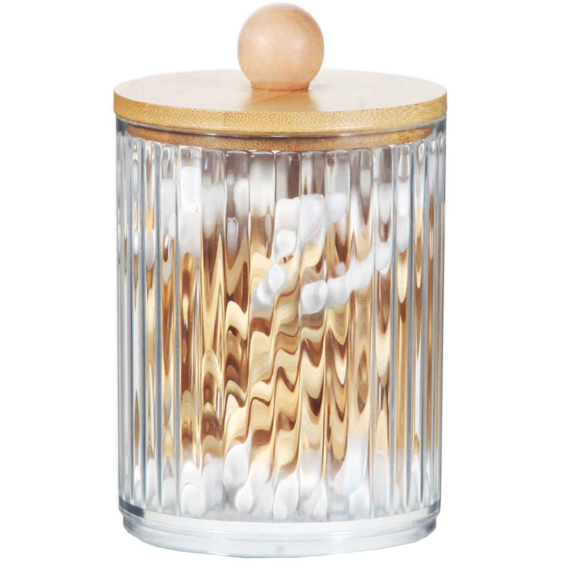 Caja de almacenamiento de hisopo de algodón cubierta de bambú acrílico contenedor redondo portátil maquillaje algodón puff almacenamiento hisopo de algodón removedor de maquillaje caja de algodón