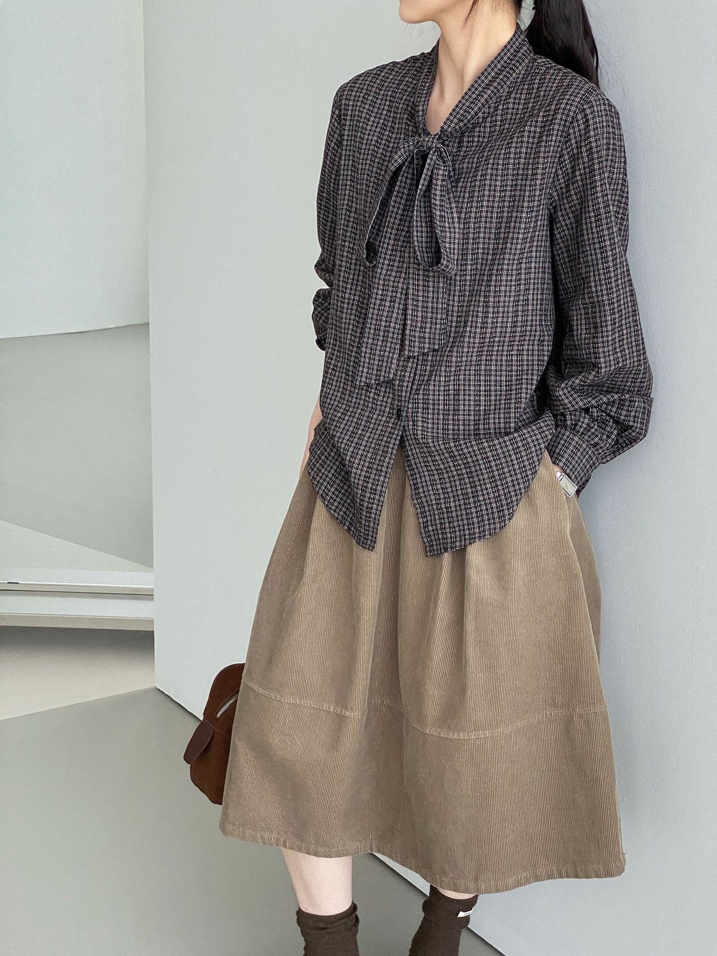 Then, Autumn Collection: Korean-style plaid color-block long-sleeve shirt for women, loose and casual, with a youthful look, style 5135