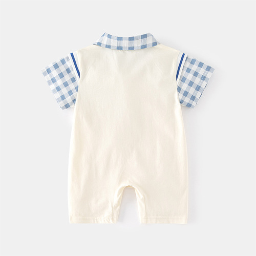 Baby summer short-sleeved jumpsuit, baby ultra-thin air-conditioning suit, summer harem, newborn open crotch thin crawl suit