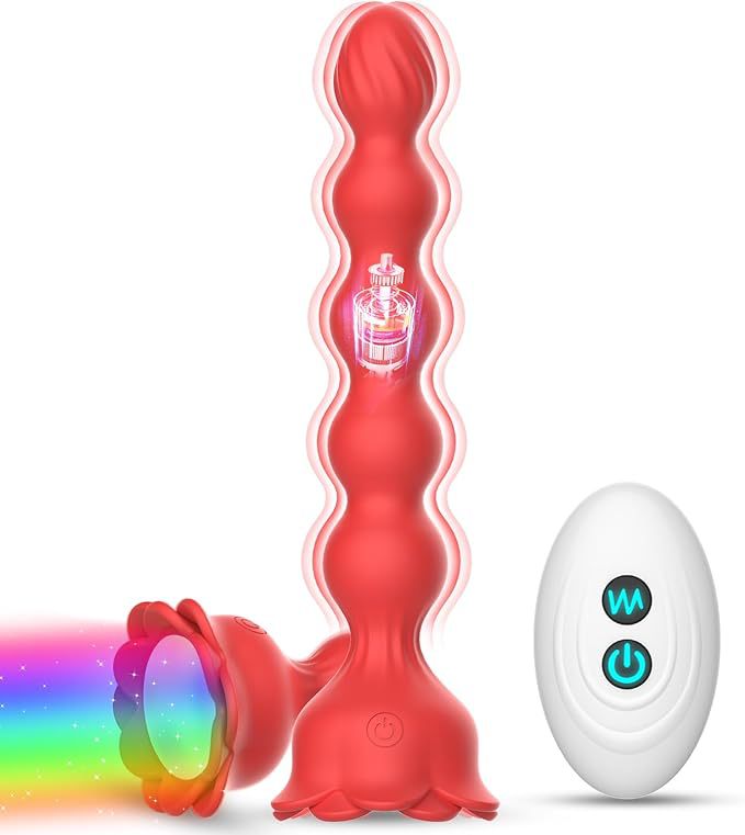 Glowing Remote Control Rose Anal Plug Prostate Massager Vibrator_voghion.com