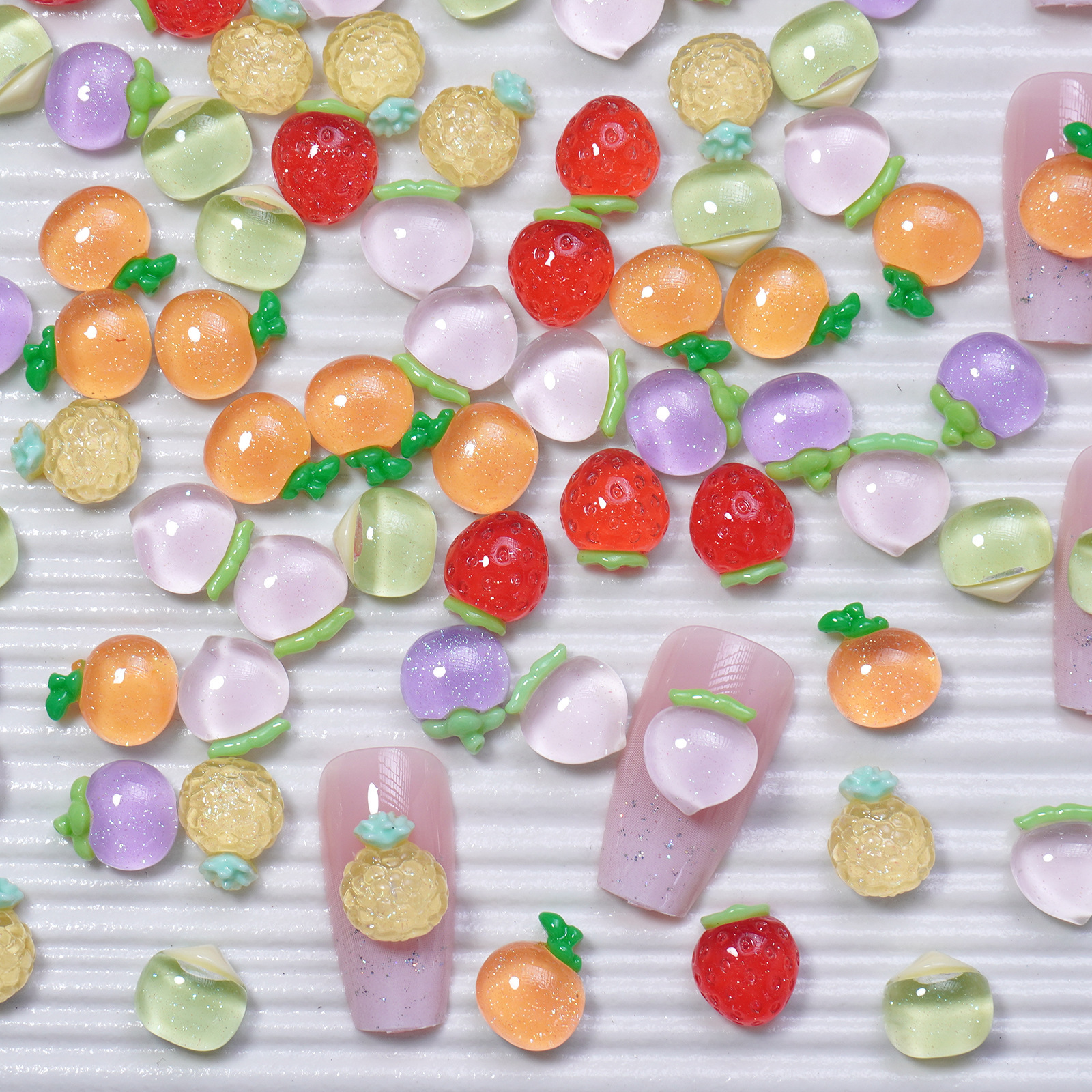 Ice-Clear Summer Artificial Fruit Cartoon Nail Art Decorations Resin DIY Small Accessories Cream Glue Hair Clips Nail Decorations