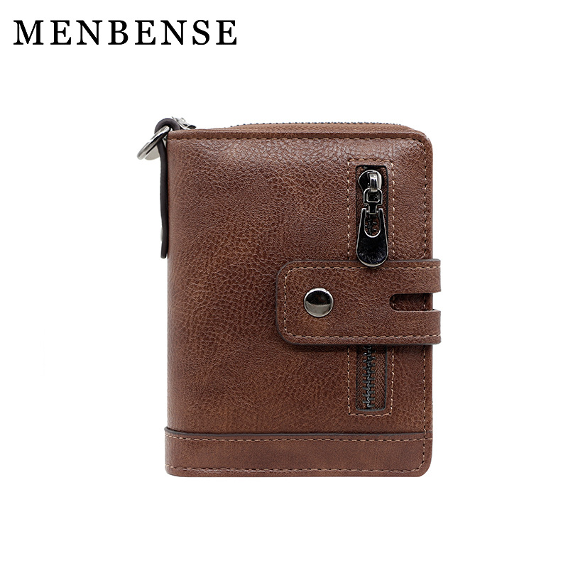 Europa y América retro nuevos hombres billetera corta cremallera hebilla titular de la tarjeta 2 veces cremallera monedero multi-tarjeta