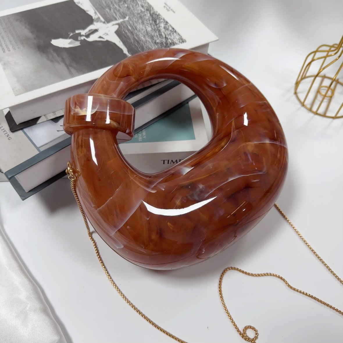 Europa y los Estados Unidos lujosos transfronterizos bolsas de cena de damas mármol mono nudo bolsas de mano de moda acrílico bolsas de cena