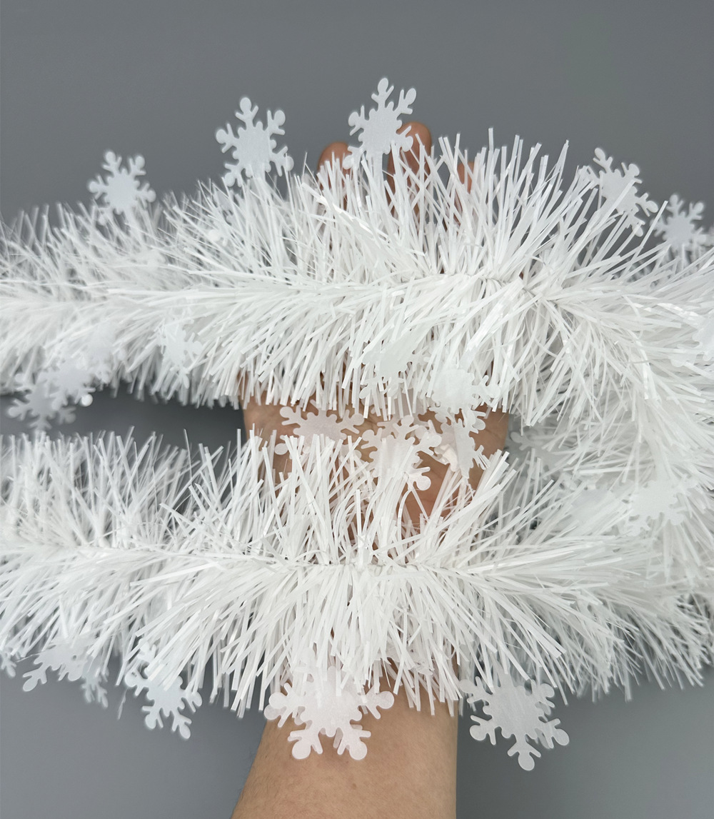 跨境圣诞节装饰彩条拉花白色雪花2米加密毛条9厘米藤条氛围布置详情9