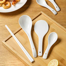 优惠纯白骨瓷小勺子米饭勺筷子赠品筷子大勺子米饭勺组合性价比高