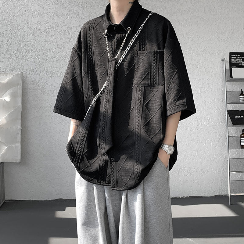 Detachable Tie Texture Design Short-sleeved Shirt Men's Summer Fashionable plus size Shirt Loose All-match Jacket