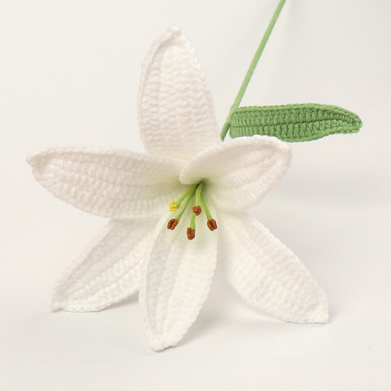 完成品クロスボーダーウールニットユリの花の枝家庭用家具装飾暖かい雰囲気かぎ針編みブーケ卸売|undefined
