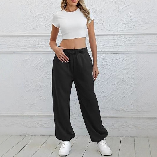 High Waist Sweatpants for Women - Loose Fit Cuffed Joggers with Large Pockets and Adjustable Drawstring Leg Trousers