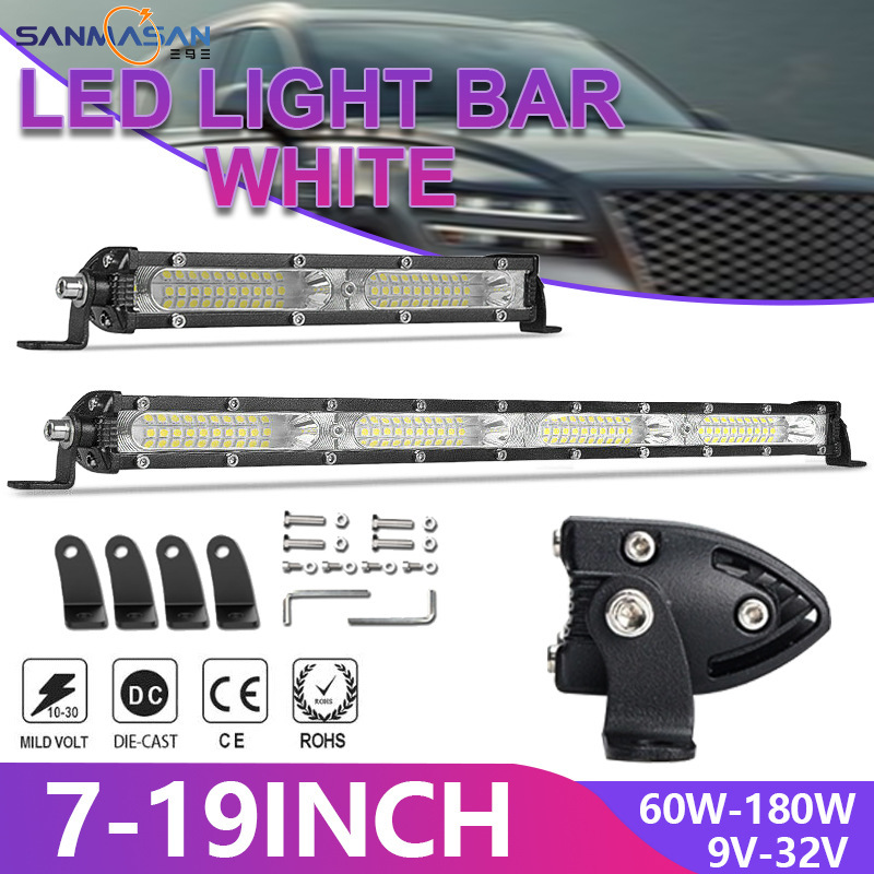 Hot sale LED car strip light 7 inch ultra-thin single row double hole work light highlight engineering vehicle auxiliary maintenance light