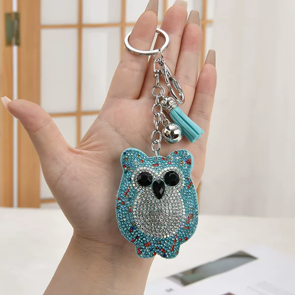 Cross-Border Hot Selling Tassel Diamond Cartoon Women's Bag Pendant Fashion Korean Velvet Hot Diamond Color Diamond Keychain