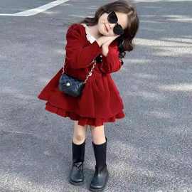 圣诞节女童秋冬连衣裙2024新款过年度公主洋气儿童女宝宝加绒裙子