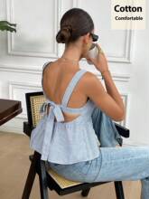 I 28433 Stripe Tie Shoulder Backless Cami ���ư��¶������