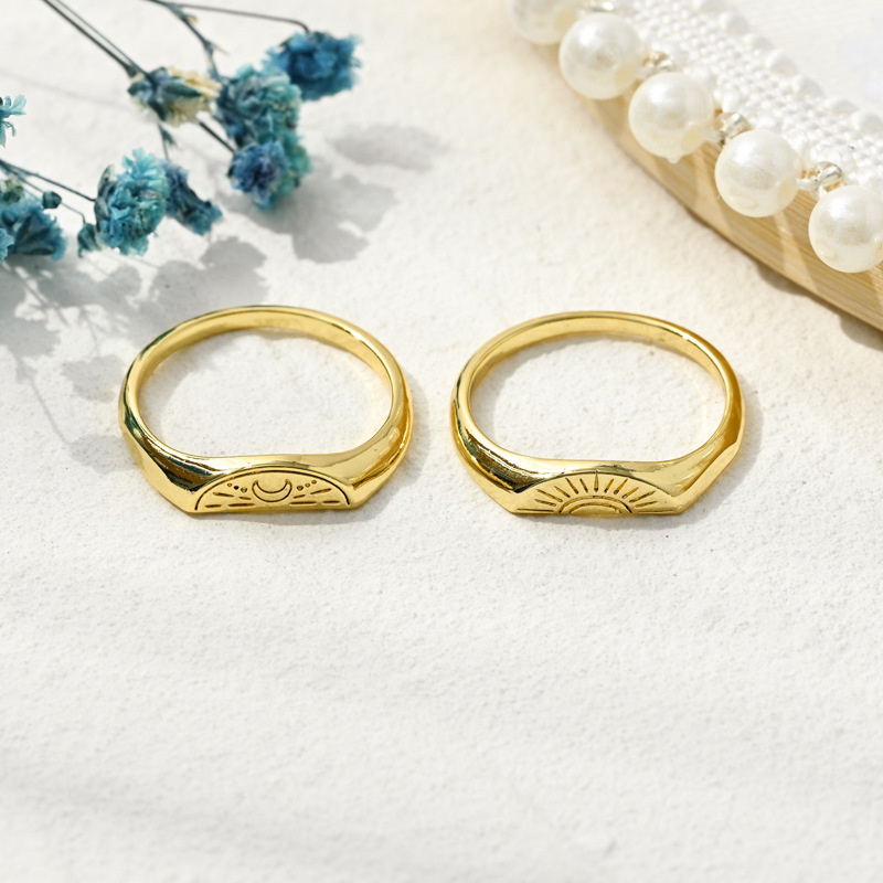 New Style Fashion Design Copper Plating 14K Real Gold Moon Sun Retro Ring