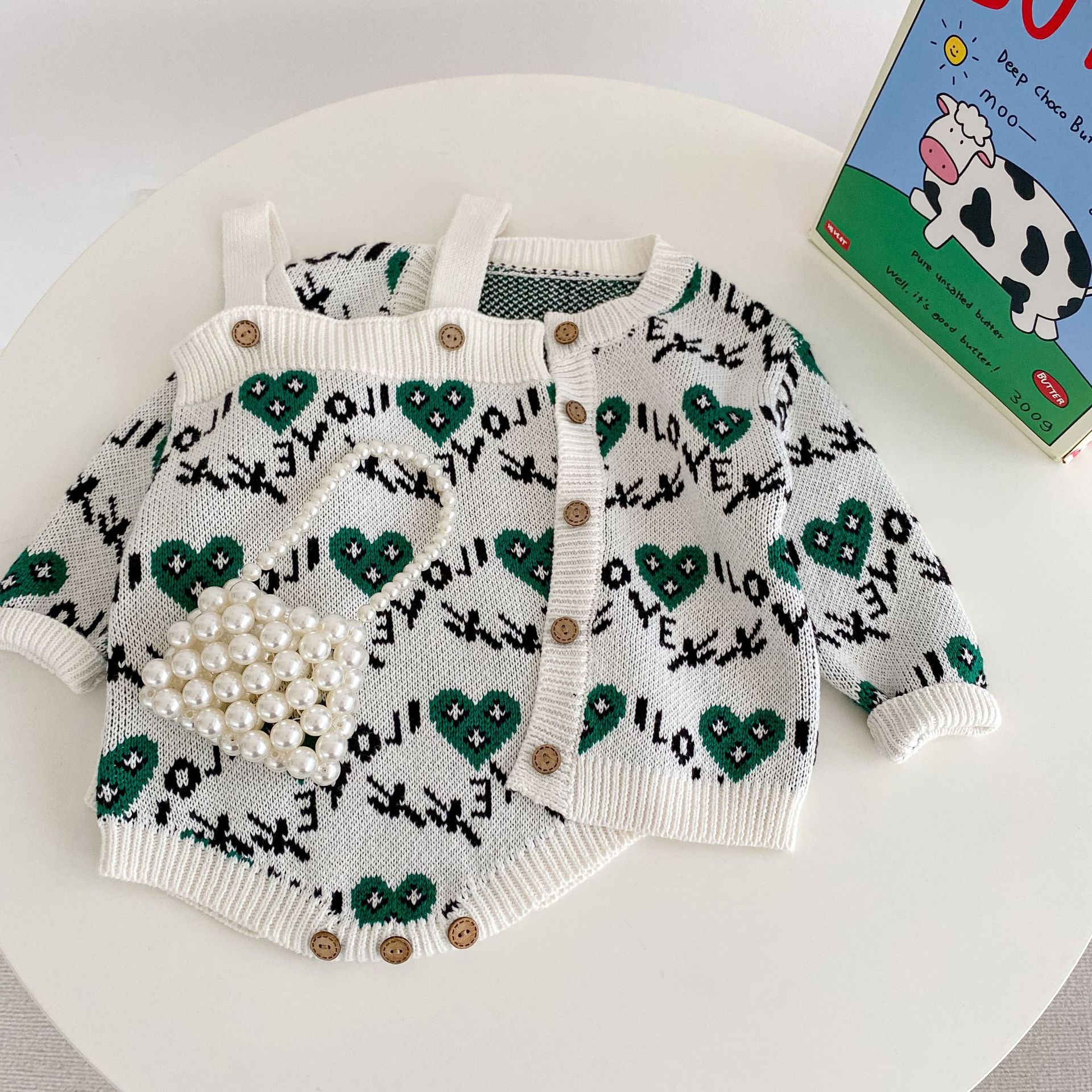 Pull bébé automne et hiver 2024, lettres d'amour brodées, cardigan en fil de coton, tricoté avec une veste_voghion.com
