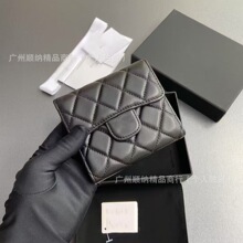 外贸韩版小香风CF三折钱包名片夹鱼子酱菱格纹女士香奶奶卡包零钱