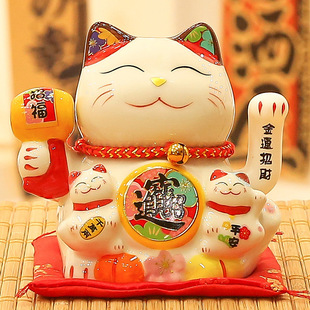 Lucky Cat Ornaments Automatic Shaking Small Ceramic Front Desk Store Opening Home Living Room Fortune Gift Decoration