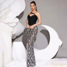 欧美跨境新款时尚亮片网纱镶钻名媛风绷带女装连衣裙派对晚宴礼服