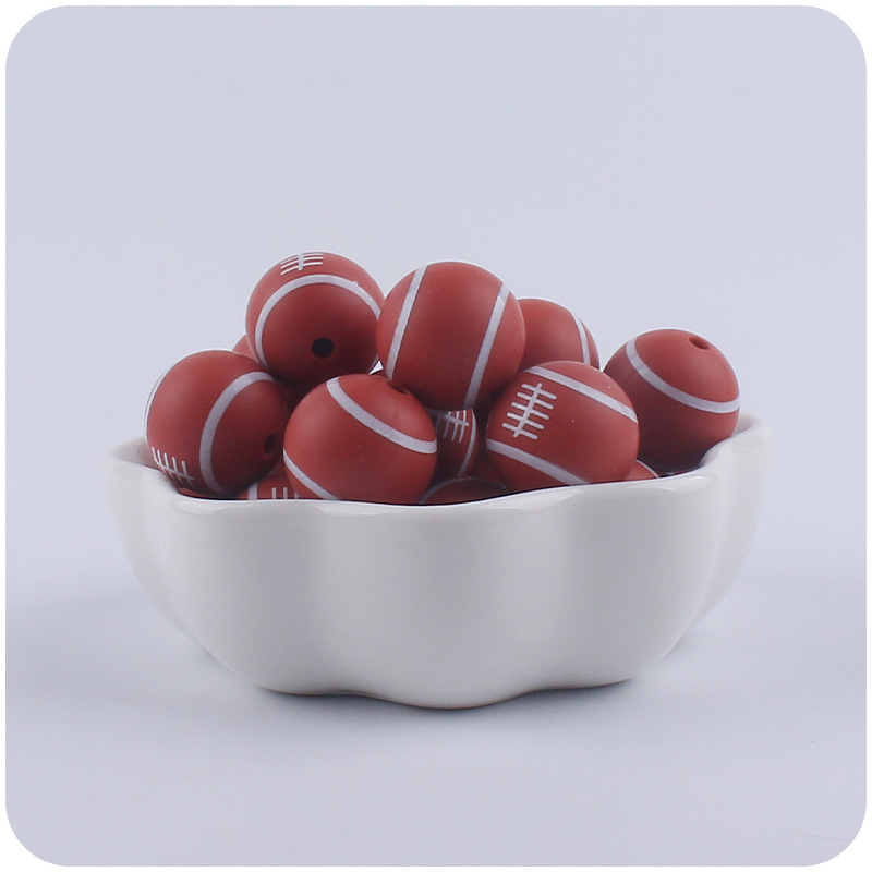 15mm de dibujos animados de fútbol de impresión de calidad alimentaria cuentas de silicona joyería de bricolaje chupete cadena mordedor pulsera collar accesorios pequeños