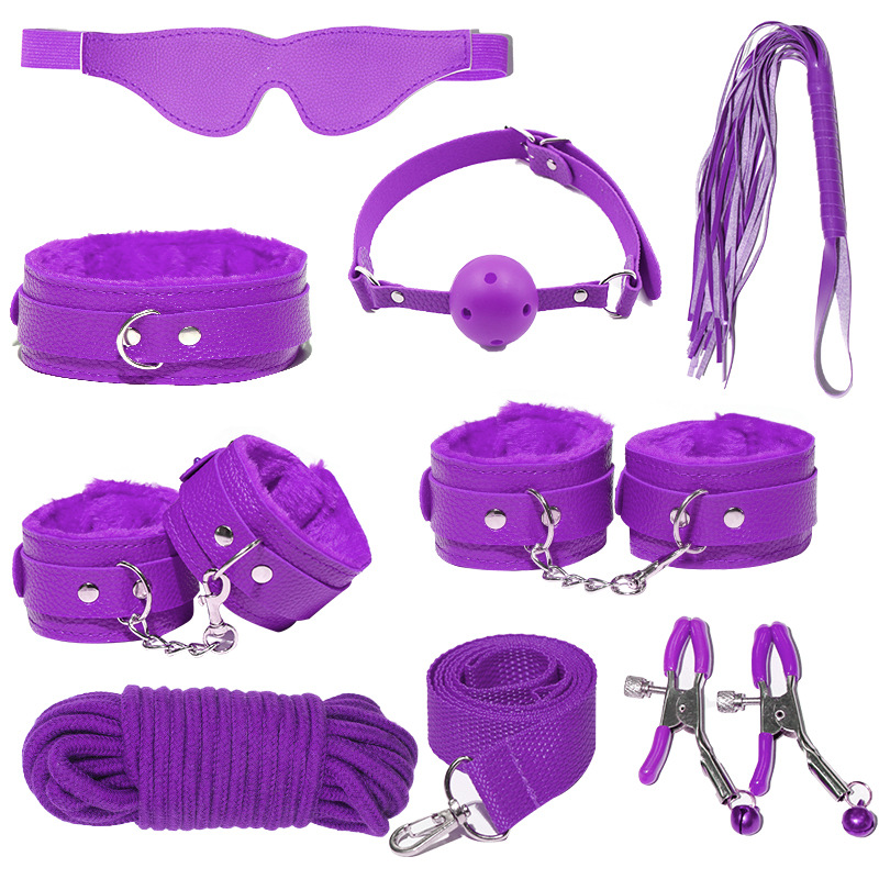 Juego de accesorios Jiuai SM incluido con esposas, látigo de cuero, tapón anal, suministros divertidos para habitaciones de parejas adultas, herramientas de juego sexual