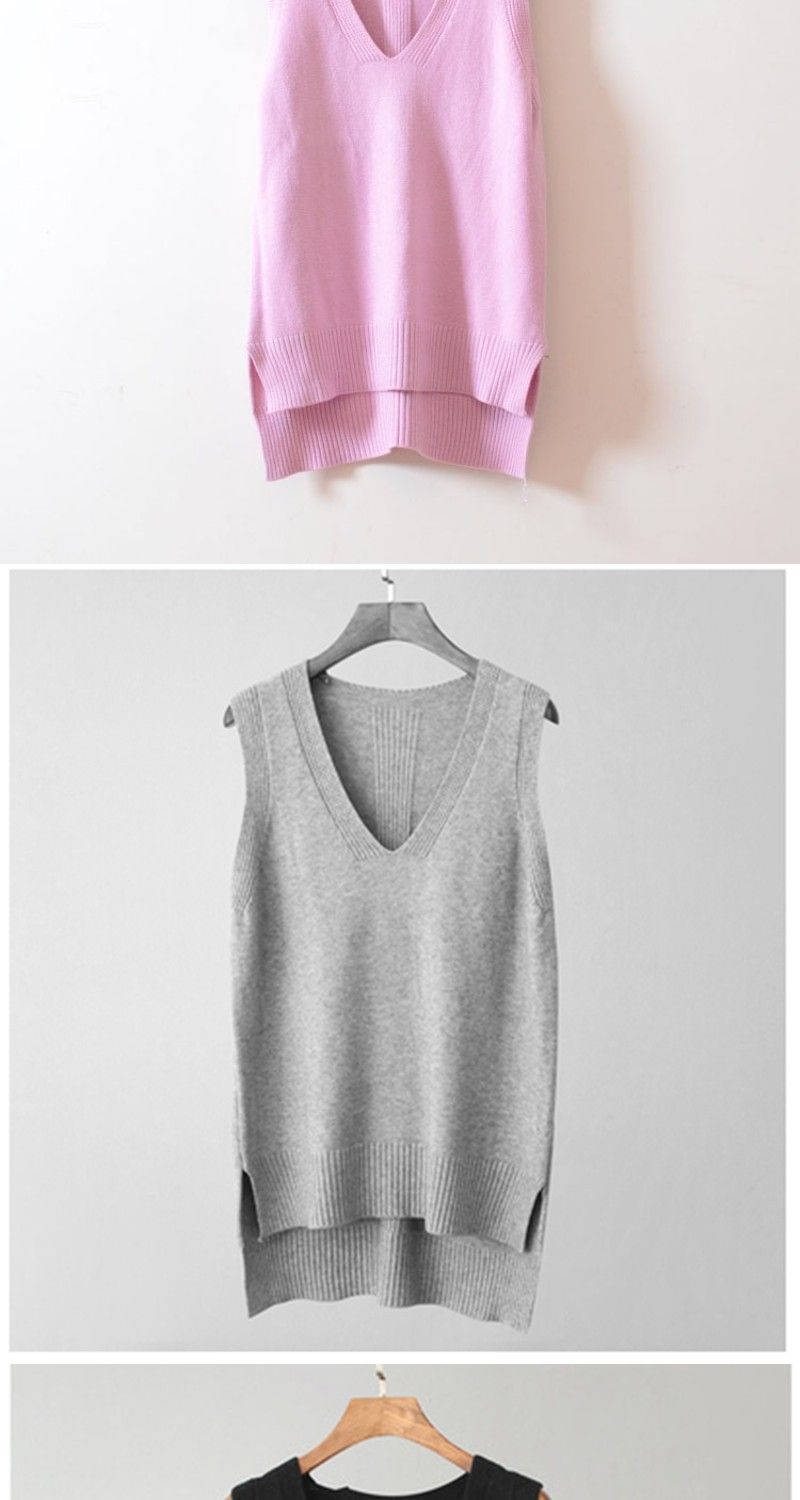 【 Cashmere Family 】 Neuer ärmelloser Pullover aus Wolle mit V-Ausschnitt, vielseitige Weste und Camisole-Oberteil_voghion.com