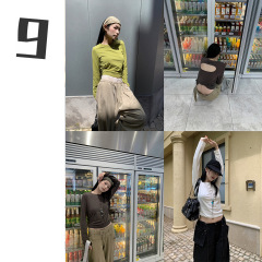 [9hour]设计感露背镂空t恤女 2025秋季纯欲风正肩长袖上衣女zh68