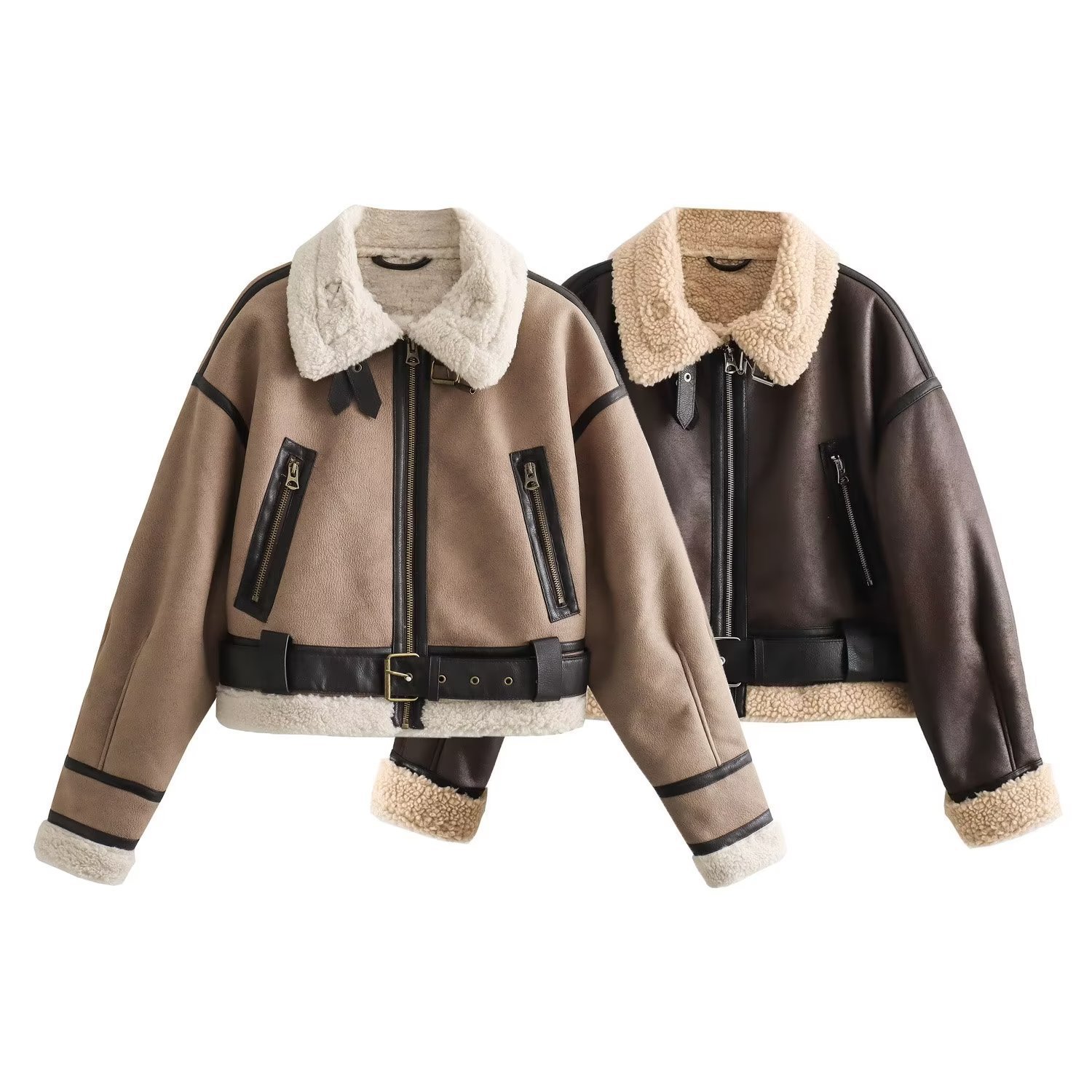 Women's Jacket Fur Lapel Thick Warm Double Sided Short Autumn Coat_voghion.com